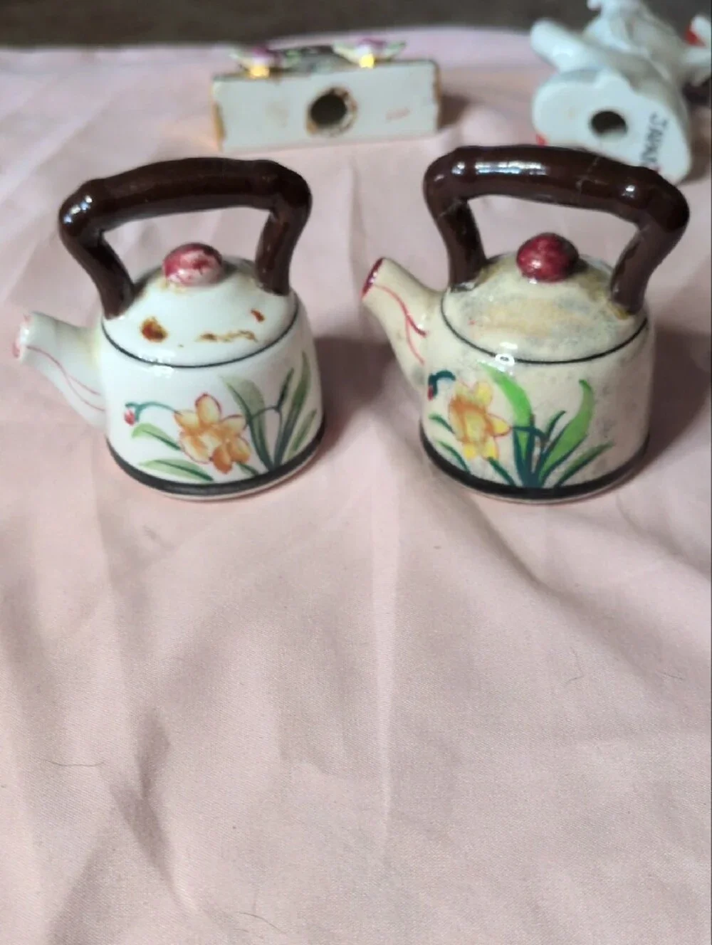 Assorted Japanese Ceramic Figurine Lot - White, Red, Green Accents